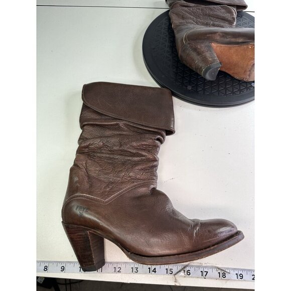 VTG Frye Dorado Slouch Boots Sz 6M 77580 Fold-Over Cuff Brown Leather Women’s - Picture 6 of 12